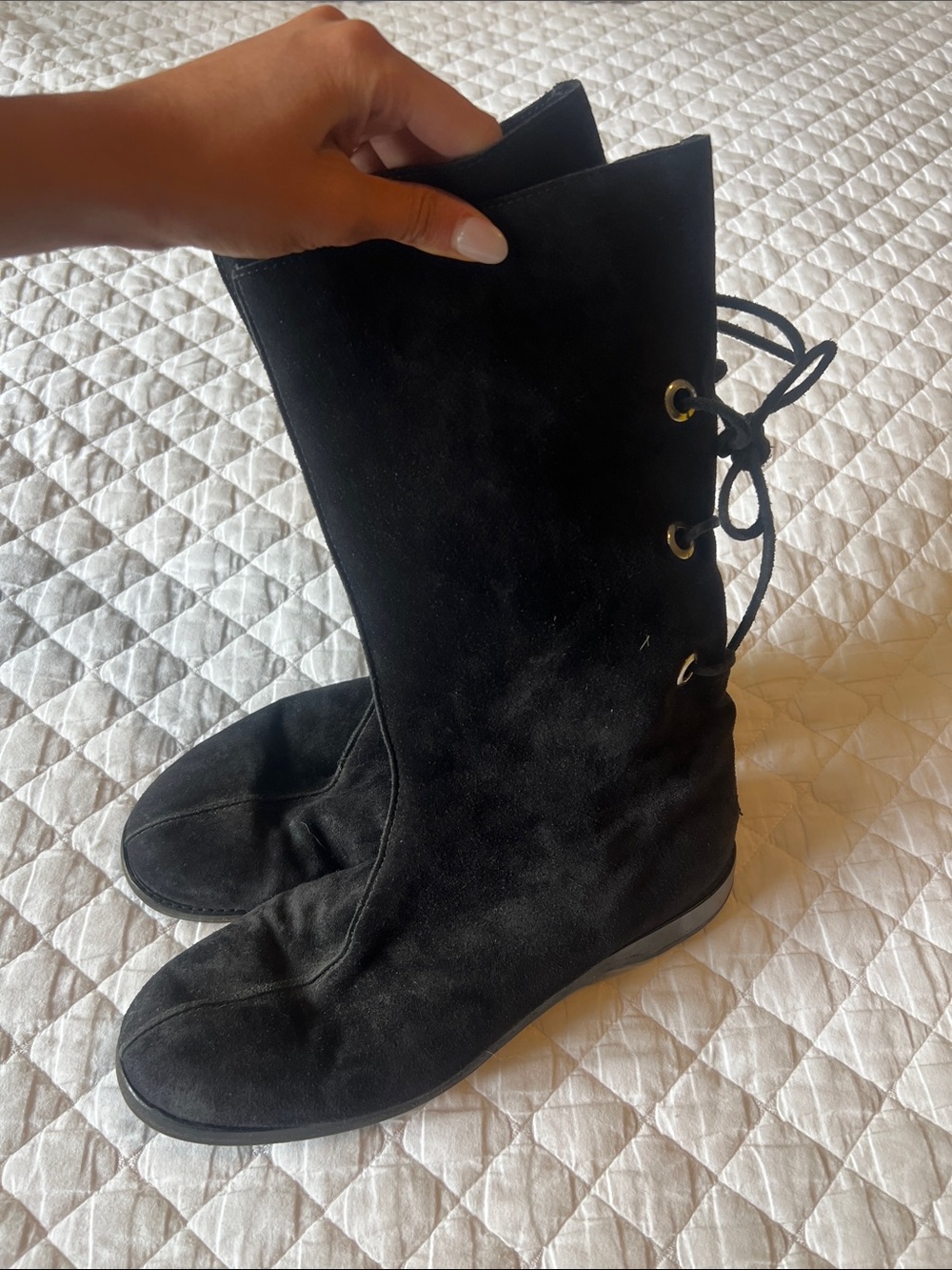 Jimmy Choo Black Suede Lace-Back Mid-Calf Women's Boots